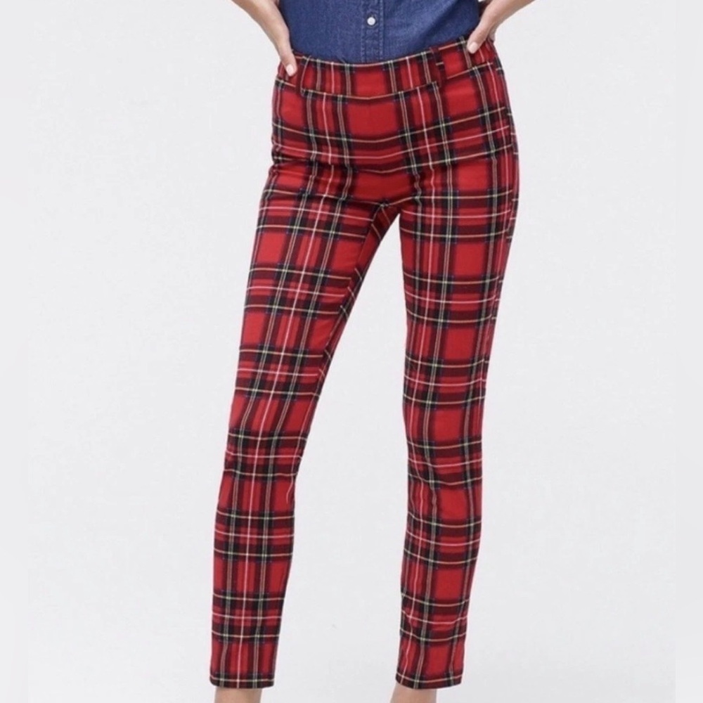 J CREW Tartan Plaid Winnie Cropped Straight Leg Pant 8 Red Black Multi Academia